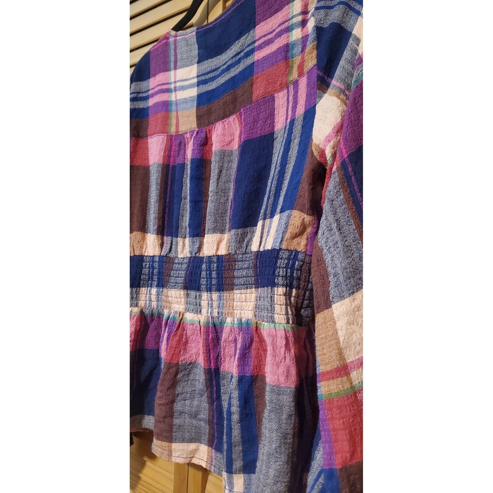Anthropologie Pilcro Deep V Blouse Plaid Pink Medium Top Shirt Long - Picture 7 of 9